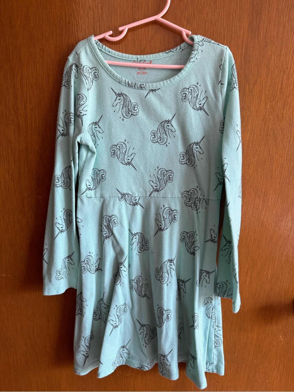 🦄 Cat & Jack Mint Green Unicorn Girls 7/8 Long Sleeved Cotton Casual Dress